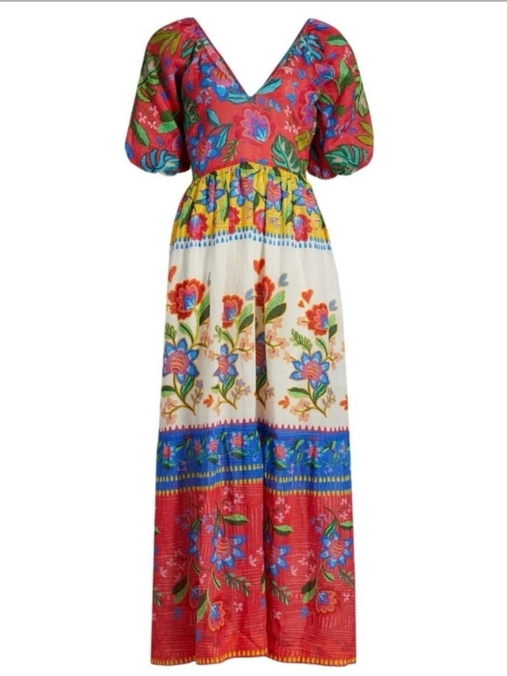 Johnny Was California Rumba Multicolor Floral Maxi Dress - Red, Blue & Cream